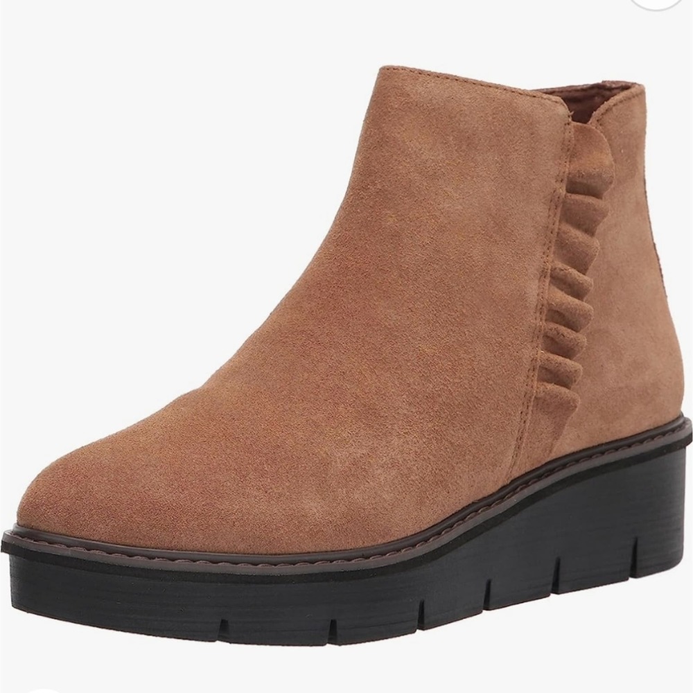 Clarks Airabell Vibe Dark Khaki Suede Ruffle Ankle Boots